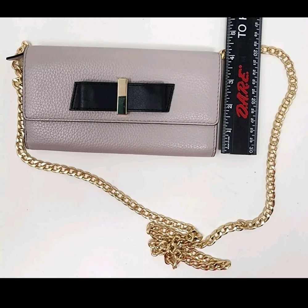 Kate Spade Leather Crossbody Wallet Milou NY Dusty Rose Taupe Black Bow 2 Straps